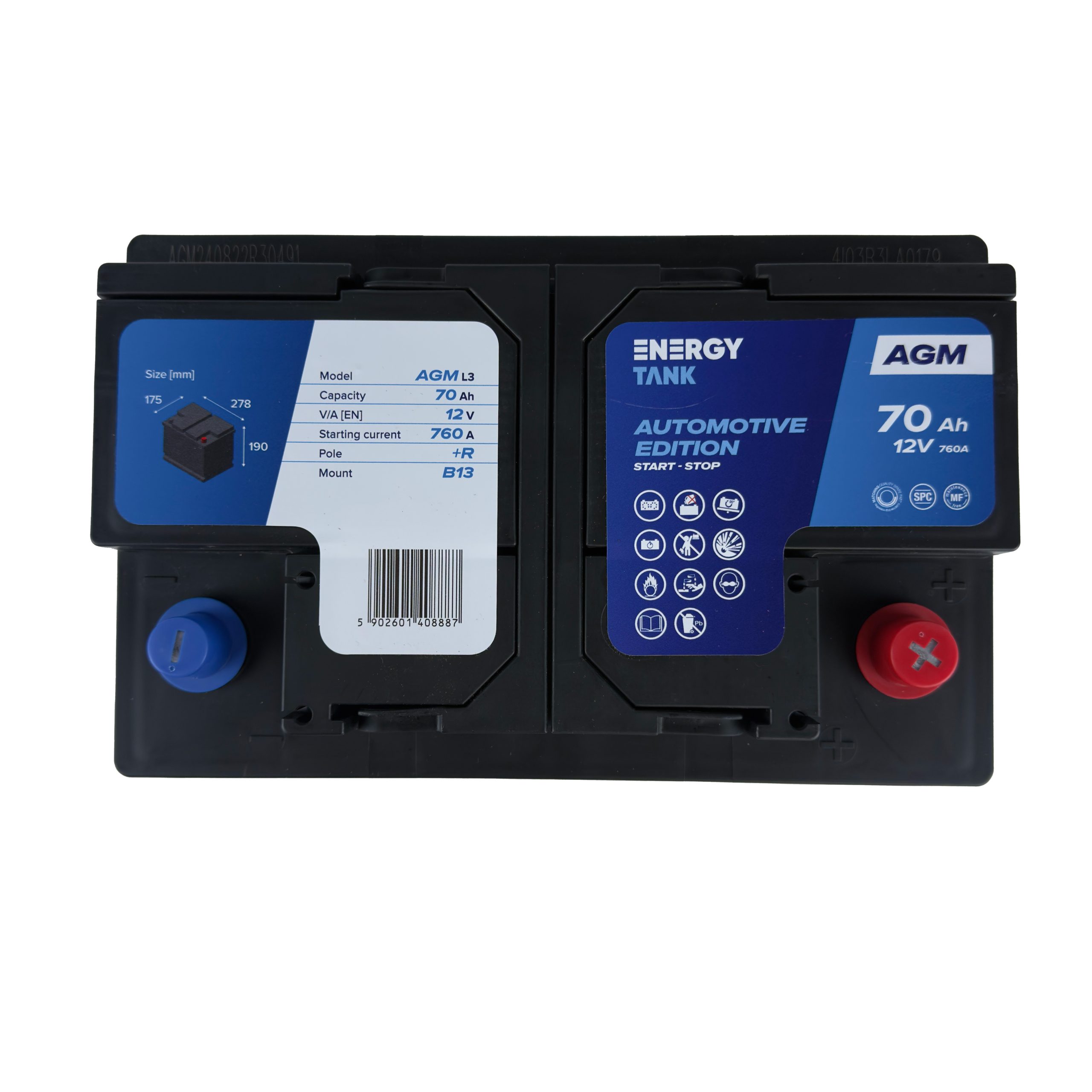 Akumulator AGM START&STOP 70ah 278x175x190mm - obrazek 4